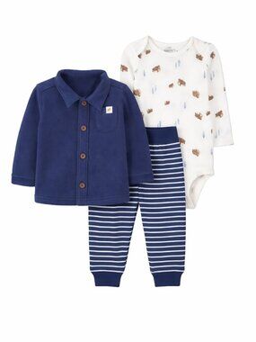 NWT Carter’s Baby Boy 3-Piece Outfit Set Navy Jacket Woolly Mammoth Print